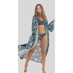 Amarelle Swimwear "One Moment"‎ Kimono Cover-Up – Teal Print, OS, Belted Robe